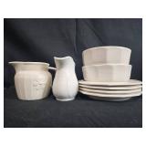 Pfaltzgraff White Stoneware Dinnerware Set with Plates, Bowls, Pitchers, and Butter Dish