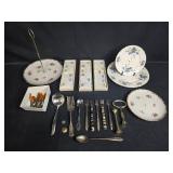 Vintage Mixed Porcelain Tiered/Handled Plates, Place Card Holders, and Assorted Flatware Lot