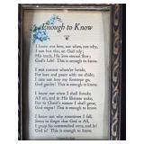 Vintage Embroidered Linens, Framed Sayings, Retro Sunglasses, Sewing Kit, and Sword Pin Collection