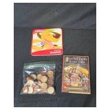 Collection of Books, Puzzles, and Game Board with Wooden Checkers