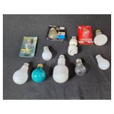 Large Lot of Assorted Light Bulbs in Storage Bin