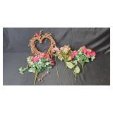 Artificial Floral Arrangement Lot with Heart-Shaped Wreath Artificial Floral Arrangement Lot with Heart-Shaped Wreath