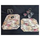 Lot of Floral Placemats with Metal Napkin and Candle Holders Lot of Floral Placemats with Metal Napkin and Candle Holders