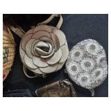 Collection of Assorted Handbags, Coin Purses, and Woven Basket Collection of Assorted Handbags, Coin Purses, and Woven Basket
