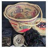 Collection of Assorted Handbags, Coin Purses, and Woven Basket Collection of Assorted Handbags, Coin Purses, and Woven Basket