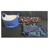 Set of Travel Bags and Accessories Including Totes Bag, Blue Basket, and Floral Cases Set of Travel Bags and Accessories Including Totes Bag, Blue Basket, and Floral Cases