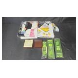 Mixed Lot of Craft Supplies, Paper, Miniature Box, Purse and Accessories Mixed Lot of Craft Supplies, Paper, Miniature Box, Purse and Accessories