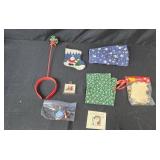 Holiday Decor Collection with Painted Plate, Stockings, Ornaments, and Santa Figurine Holiday Decor Collection with Painted Plate, Stockings, Ornaments, and Santa Figurine