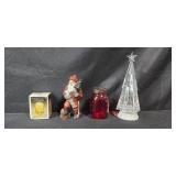 Holiday Decor Collection with Painted Plate, Stockings, Ornaments, and Santa Figurine Holiday Decor Collection with Painted Plate, Stockings, Ornaments, and Santa Figurine