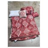 Queen Bedding Set with Comforter and Decorative Pillows, Red Damask Pattern Queen Bedding Set with Comforter and Decorative Pillows, Red Damask Pattern