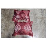 Queen Bedding Set with Comforter and Decorative Pillows, Red Damask Pattern Queen Bedding Set with Comforter and Decorative Pillows, Red Damask Pattern