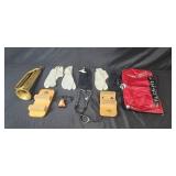 Large Mixed Lot Vintage Clothing/Costumes, Hats, Medical Scrubs, Bugle & Various Gloves, Stethoscope, and a Red FIORHEIM Bag Large Mixed Lot Vintage Clothing/Costumes, Hats, Medical Scrubs, Bugle & Various Gloves, Stethoscope, and a Red FIORHEIM Bag