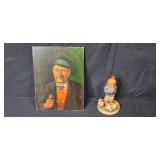 Vintage Portrait Painting Signed A. Baumgartner and Hummel Figurine (chipped) "Farm Boy" Vintage Portrait Painting Signed A. Baumgartner and Hummel Figurine (chipped) "Farm Boy"