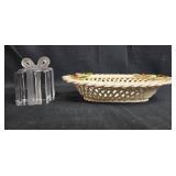 Signed Handmade VTG Woven Ceramic Basket and Silvestri Frosted Glass Present Decor Pair Signed Handmade VTG Woven Ceramic Basket and Silvestri Frosted Glass Present Decor Pair