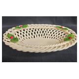 Signed Handmade VTG Woven Ceramic Basket and Silvestri Frosted Glass Present Decor Pair Signed Handmade VTG Woven Ceramic Basket and Silvestri Frosted Glass Present Decor Pair