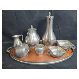 Vintage Pewter Coffee and Tea Set with Serving Tray Vintage Pewter Coffee and Tea Set with Serving Tray