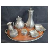 Vintage Pewter Coffee and Tea Set with Serving Tray Vintage Pewter Coffee and Tea Set with Serving Tray