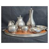 Vintage Pewter Coffee and Tea Set with Serving Tray Vintage Pewter Coffee and Tea Set with Serving Tray