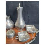 Vintage Pewter Coffee and Tea Set with Serving Tray Vintage Pewter Coffee and Tea Set with Serving Tray