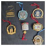 Collection of Christmas Ornaments Including White House, Patriotic, and Holiday Themes Collection of Christmas Ornaments Including White House, Patriotic, and Holiday Themes