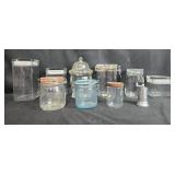 Collection of Assorted Glass Canisters and Jars with Metal Grinder Collection of Assorted Glass Canisters and Jars with Metal Grinder