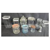 Collection of Assorted Glass Canisters and Jars with Metal Grinder Collection of Assorted Glass Canisters and Jars with Metal Grinder