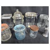 Collection of Assorted Glass Canisters and Jars with Metal Grinder Collection of Assorted Glass Canisters and Jars with Metal Grinder