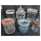 Collection of Assorted Glass Canisters and Jars with Metal Grinder Collection of Assorted Glass Canisters and Jars with Metal Grinder