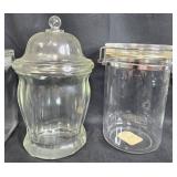 Collection of Assorted Glass Canisters and Jars with Metal Grinder Collection of Assorted Glass Canisters and Jars with Metal Grinder