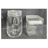 Collection of Assorted Glass Canisters and Jars with Metal Grinder Collection of Assorted Glass Canisters and Jars with Metal Grinder