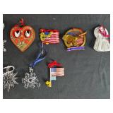 Collection of Assorted Holiday Ornaments Including Santas, Patriotic, and Crystal Designs Collection of Assorted Holiday Ornaments Including Santas, Patriotic, and Crystal Designs
