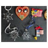 Collection of Assorted Holiday Ornaments Including Santas, Patriotic, and Crystal Designs Collection of Assorted Holiday Ornaments Including Santas, Patriotic, and Crystal Designs