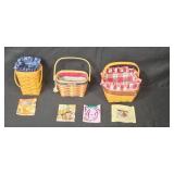 Set of 3 Longaberger Handwoven Baskets with Liners and Collectible Inserts Set of 3 Longaberger Handwoven Baskets with Liners and Collectible Inserts