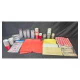 Party Supply Lot with Cups, Table Covers, Food Wrappers and Chopsticks in Storage Bin Party Supply Lot with Cups, Table Covers, Food Wrappers and Chopsticks in Storage Bin