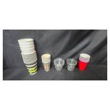 Party Supply Lot with Cups, Table Covers, Food Wrappers and Chopsticks in Storage Bin Party Supply Lot with Cups, Table Covers, Food Wrappers and Chopsticks in Storage Bin