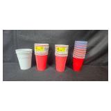 Party Supply Lot with Cups, Table Covers, Food Wrappers and Chopsticks in Storage Bin Party Supply Lot with Cups, Table Covers, Food Wrappers and Chopsticks in Storage Bin
