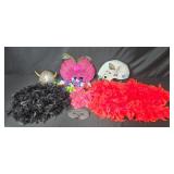 Party Costume Accessory Lot with Feather Boas, Masks, Helmets, and Leis Party Costume Accessory Lot with Feather Boas, Masks, Helmets, and Leis