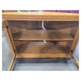 Riley Holliday Corner Oak TV Stand with Glass Doors 47x26x24 in - left handle is loose Riley Holliday Corner Oak TV Stand with Glass Doors 47x26x24 in - left handle is loose