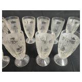 Set of Vintage Depression Glass Footed Dessert Glasses with Floral Pattern - "Iris" Set of Vintage Depression Glass Footed Dessert Glasses with Floral Pattern - "Iris"