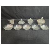 Set of Vintage Clear Pressed Depression Glass Bowls and Covered Dishes - "Iris" Set of Vintage Clear Pressed Depression Glass Bowls and Covered Dishes - "Iris"