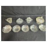 Set of Vintage Clear Pressed Depression Glass Bowls and Covered Dishes - "Iris" Set of Vintage Clear Pressed Depression Glass Bowls and Covered Dishes - "Iris"