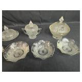 Set of Vintage Clear Pressed Depression Glass Bowls and Covered Dishes - "Iris" Set of Vintage Clear Pressed Depression Glass Bowls and Covered Dishes - "Iris"
