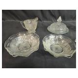 Set of Vintage Clear Pressed Depression Glass Bowls and Covered Dishes - "Iris" Set of Vintage Clear Pressed Depression Glass Bowls and Covered Dishes - "Iris"