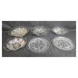 Set of Vintage Pressed Depression Glass Serving Bowls and Plates with Floral Motif - "Iris" Set of Vintage Pressed Depression Glass Serving Bowls and Plates with Floral Motif - "Iris"