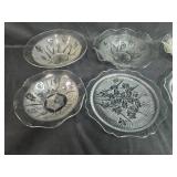 Set of Vintage Pressed Depression Glass Serving Bowls and Plates with Floral Motif - "Iris" Set of Vintage Pressed Depression Glass Serving Bowls and Plates with Floral Motif - "Iris"