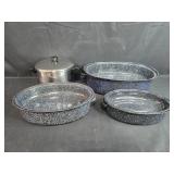 Collection of Graniteware Roasters and Stainless Steel Stock Pot Collection of Graniteware Roasters and Stainless Steel Stock Pot
