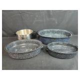 Collection of Graniteware Roasters and Stainless Steel Stock Pot Collection of Graniteware Roasters and Stainless Steel Stock Pot
