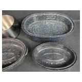 Collection of Graniteware Roasters and Stainless Steel Stock Pot Collection of Graniteware Roasters and Stainless Steel Stock Pot