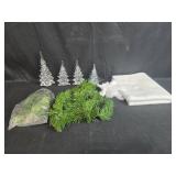 Holiday Decor Set with 4 Glass Trees, Faux Greenery, and Snow Blanket Holiday Decor Set with 4 Glass Trees, Faux Greenery, and Snow Blanket