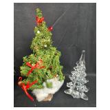 Holiday Decor Lot with Glass Trees, Faux Pine Garland, and Mini Decorated Christmas Tree Holiday Decor Lot with Glass Trees, Faux Pine Garland, and Mini Decorated Christmas Tree